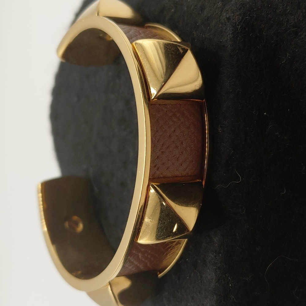 HERMES Brown Lizard Gold Plated Cuff Studded Bangle Bracelet! VGVC! COA